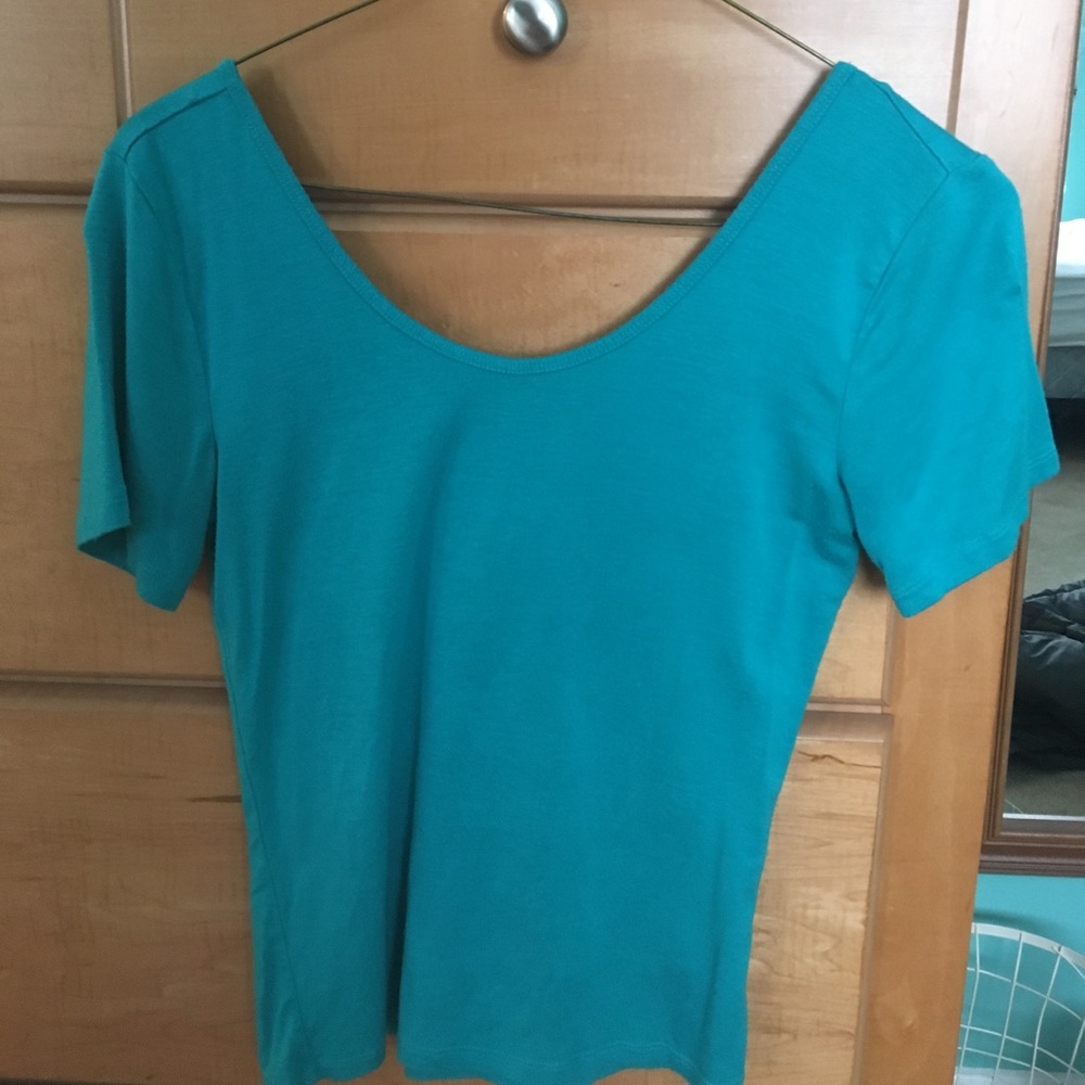 Teal drop back tee